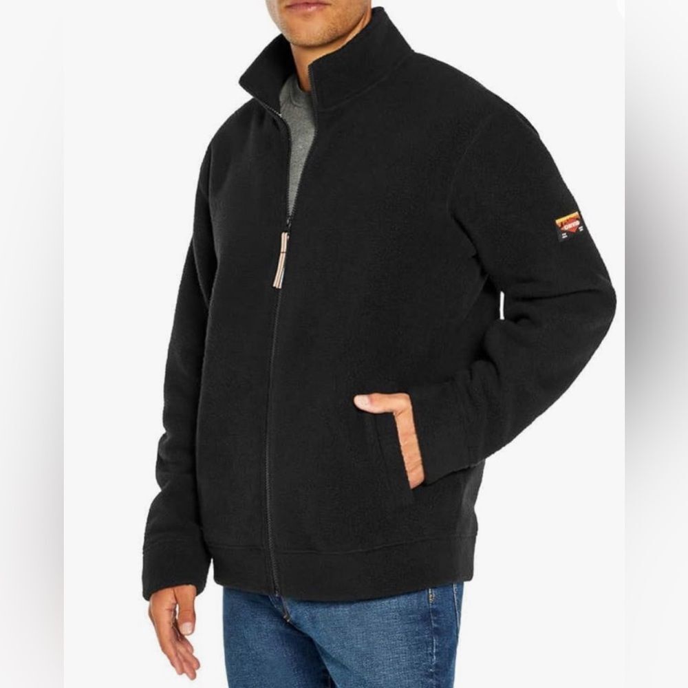 Men’s Heavyweight Fleece Jacket Black Full Zip Warm Outdoor Essential L Orvis
